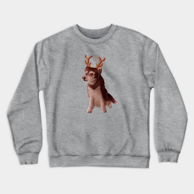 Husky wearing deer antlers Crewneck Sweatshirt by CleanRain3675